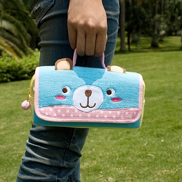 Blancho Bedding [Blue Bear] Embroidered Applique Pencil Pouch Bag / Cosmetic Bag / Carrying Case (7.9*4.3*1.4)