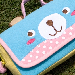 Blancho Bedding [Blue Bear] Embroidered Applique Pencil Pouch Bag / Cosmetic Bag / Carrying Case (7.9*4.3*1.4)
