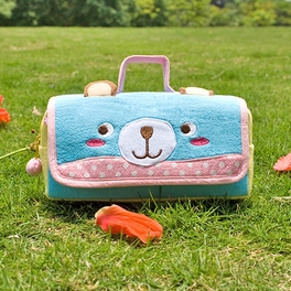 blancho bedding [Blue Bear] Embroidered Applique Pencil Pouch Bag / Cosmetic Bag / Carrying Case (7.9*4.3*1.4)