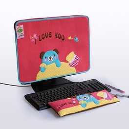 blancho bedding [Blue Bear-Red] Embroidered Applique Fabric Art 17 inch Monitor Screen Cover & Wrist Rest Pad