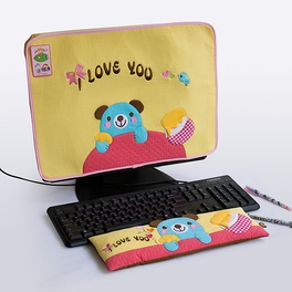 blancho bedding [Blue Bear-Yellow] Embroidered Applique Fabric Art 17 inch Monitor Screen Cover & Wrist Rest Pad