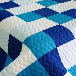 Blancho Bedding [Blue Crystal] 3PC Vermicelli-Quilted Patchwork Quilt Set (Full/Queen Size)
