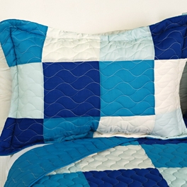 Blancho Bedding [Blue Crystal] 3PC Vermicelli-Quilted Patchwork Quilt Set (Full/Queen Size)