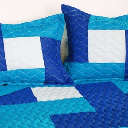 Blancho Bedding [Blue Hour] 3PC Vermicelli-Quilted Patchwork Quilt Set (Full/Queen Size)