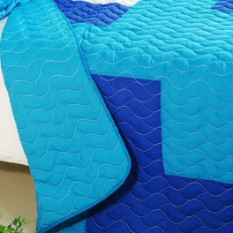 Blancho Bedding [Blue Hour] 3PC Vermicelli-Quilted Patchwork Quilt Set (Full/Queen Size)