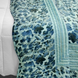 Blancho Bedding [Blue Impression] 3PC Cotton Vermicelli-Quilted Printed Quilt Set (Full/Queen Size)