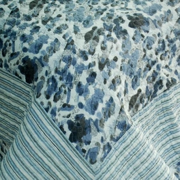 Blancho Bedding [Blue Impression] 3PC Cotton Vermicelli-Quilted Printed Quilt Set (Full/Queen Size)