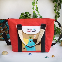 Blancho Bedding [Blue Puppy - Red] Embroidered Applique Duffle Tote Bag / Shoulder Bag / Travel Bag (9.6*9.3*4.1)