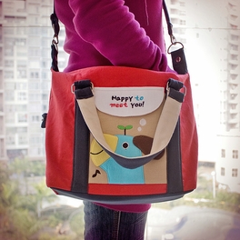 Blancho Bedding [Blue Puppy - Red] Embroidered Applique Duffle Tote Bag / Shoulder Bag / Travel Bag (9.6*9.3*4.1)