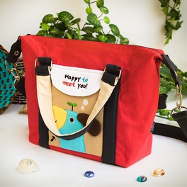 blancho bedding [Blue Puppy - Red] Embroidered Applique Duffle Tote Bag / Shoulder Bag / Travel Bag (9.6*9.3*4.1)