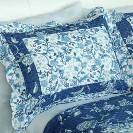 Blancho Bedding [Blue River] Cotton 3PC Vermicelli-Quilted Printed Quilt Set (Full/Queen Size)