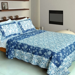 blancho bedding [Blue River] Cotton 3PC Vermicelli-Quilted Printed Quilt Set (Full/Queen Size)