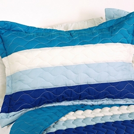 Blancho Bedding [Blue Sky] 3PC Vermicelli-Quilted Striped Quilt Set (Full/Queen Size)