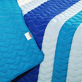 Blancho Bedding [Blue Sky] 3PC Vermicelli-Quilted Striped Quilt Set (Full/Queen Size)