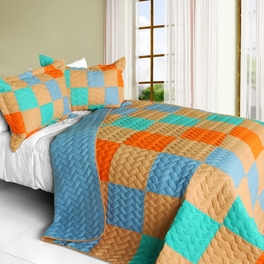 blancho bedding [Blue World] 3PC Vermicelli-Quilted Patchwork Quilt Set (Full/Queen Size)
