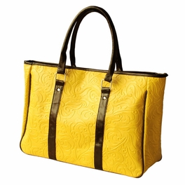 Blancho Bedding [Bohemia Carved Patterns] Yellow Leatherette Satchel Bag Handbag Purse Shoulder Bag Tote Bag