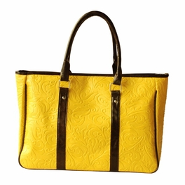 blancho bedding [Bohemia Carved Patterns] Yellow Leatherette Satchel Bag Handbag Purse Shoulder Bag Tote Bag