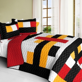 blancho bedding [Bonfire Heart] 3PC Vermicelli - Quilted Patchwork Quilt Set (Full/Queen Size)