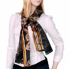Blancho Bedding Brando Black Chic Paisley & Stripes Design Fashion Soft Silk Scarf/Wrap/Shawl(Small)