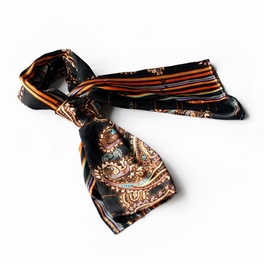 blancho bedding Brando Black Chic Paisley & Stripes Design Fashion Soft Silk Scarf/Wrap/Shawl(Small)