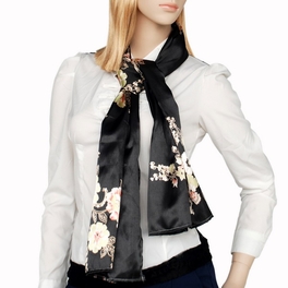 Blancho Bedding Brando Black Flowers Floral Patterns Exquisitely Elegant Comfy Silk Scarf/Wrap/Shawl(Large)