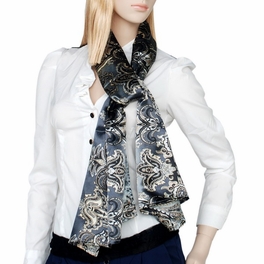 Blancho Bedding Brando Black Paisley Patterns Revitalized Style Soft Silk Scarf/Wrap/Shawl(Small)
