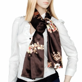 Blancho Bedding Brando Brown Flowers Floral Patterns Exquisitely Elegant Comfy Silk Scarf/Wrap/Shawl(Small)
