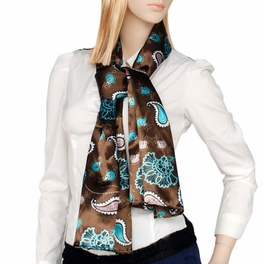 Blancho Bedding Brando Dark Brown Paisley & Flower Pattern Elegant Extremely Soft Silk Scarf/Wrap/Shawl(Small)