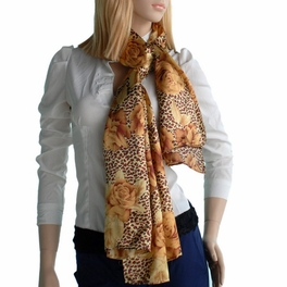 Blancho Bedding Brando Gold Leopard & Rose Floral Pattern Stylish Super Soft Silk Scarf/Wrap/Shawl(Small)