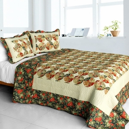 blancho bedding [Bridge To Terabithia] Cotton 3PC Vermicelli-Quilted Floral Printed Quilt Set (Full/Queen Size)