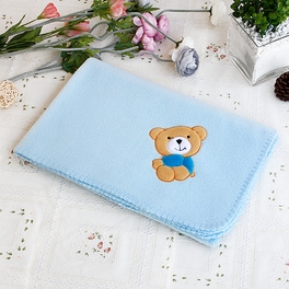 Blancho Bedding [Brown Bear - Blue] Embroidered Applique Coral Fleece Baby Throw Blanket (29.5 By 39.4 Inches)