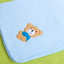 Blancho Bedding [Brown Bear - Blue] Embroidered Applique Coral Fleece Baby Throw Blanket (29.5 By 39.4 Inches)