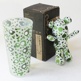 Blancho Bedding [Bubble Green] Stuffed Bear Glass Cup (6.3 Inch Height)