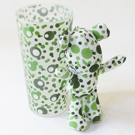 Blancho Bedding [Bubble Green] Stuffed Bear Glass Cup (6.3 Inch Height)