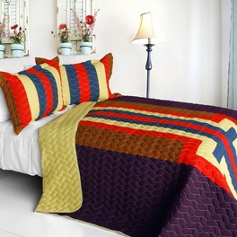 blancho bedding [Bubbly Night] 3PC Vermicelli-Quilted Patchwork Quilt Set (Full/Queen Size)
