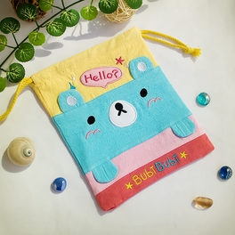 Blancho Bedding [Bubi Bear] Embroidered Applique Fabric Art Draw String Bag / Drawstring Pouch (6.7*8.5)