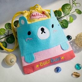 blancho bedding [Bubi Bear] Embroidered Applique Fabric Art Draw String Bag / Drawstring Pouch (6.7*8.5)
