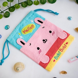 Blancho Bedding [Bubi Bunny] Embroidered Applique Fabric Art Draw String Bag / Drawstring Pouch (6.7*8.5)