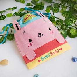 blancho bedding [Bubi Bunny] Embroidered Applique Fabric Art Draw String Bag / Drawstring Pouch (6.7*8.5)