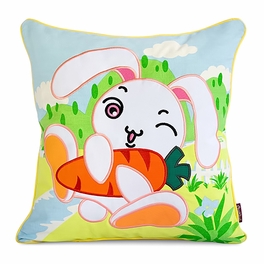 Blancho Bedding [Bunny & Carrot] Embroidered Applique Pillow Cushion / Floor Cushion (19.7 By 19.7 Inches)