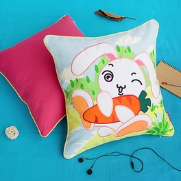 blancho bedding [Bunny & Carrot] Embroidered Applique Pillow Cushion / Floor Cushion (19.7 by 19.7 inches)