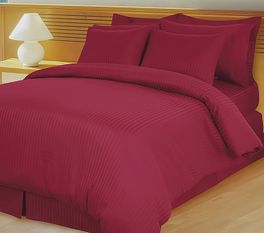 blancho bedding Burgundy Damask Stripe Down Alternative 4-pc Comforter Set Egyptian 600 count(King/-Calking)
