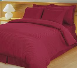 blancho bedding Burgundy Damask Stripe Down Alternative 4-pc Comforter Set Egyptian 600 count(Full/Queen)