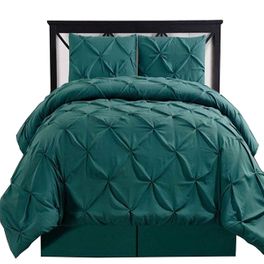 blancho bedding California King Teal Oxford Double Needle Luxury Soft Pinch Pleated Comforter Set