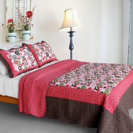 blancho bedding [Candy Floral] Cotton 3PC Vermicelli-Quilted Printed Quilt Set (Full/Queen Size)
