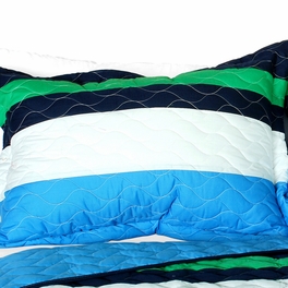 Blancho Bedding [Caprice] 3PC Vermicelli-Quilted Patchwork Quilt Set (Full/Queen Size)