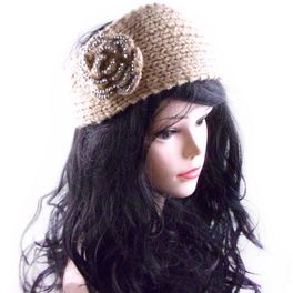 blancho bedding [CARAMEL] Rose Decorative Women Head Warp Crochet Winter/Autumn Headwear