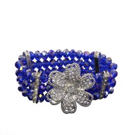 blancho bedding Caribbean Opal Faceted Crystals Diamond Silver Flower Bracelet Stretchable Stylish