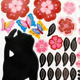 Blancho Bedding Cat & Flowers - Large Wall Decals Stickers Appliques Home Decor