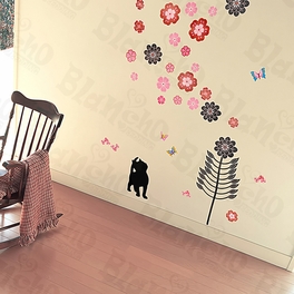 blancho bedding Cat & Flowers - Large Wall Decals Stickers Appliques Home Decor
